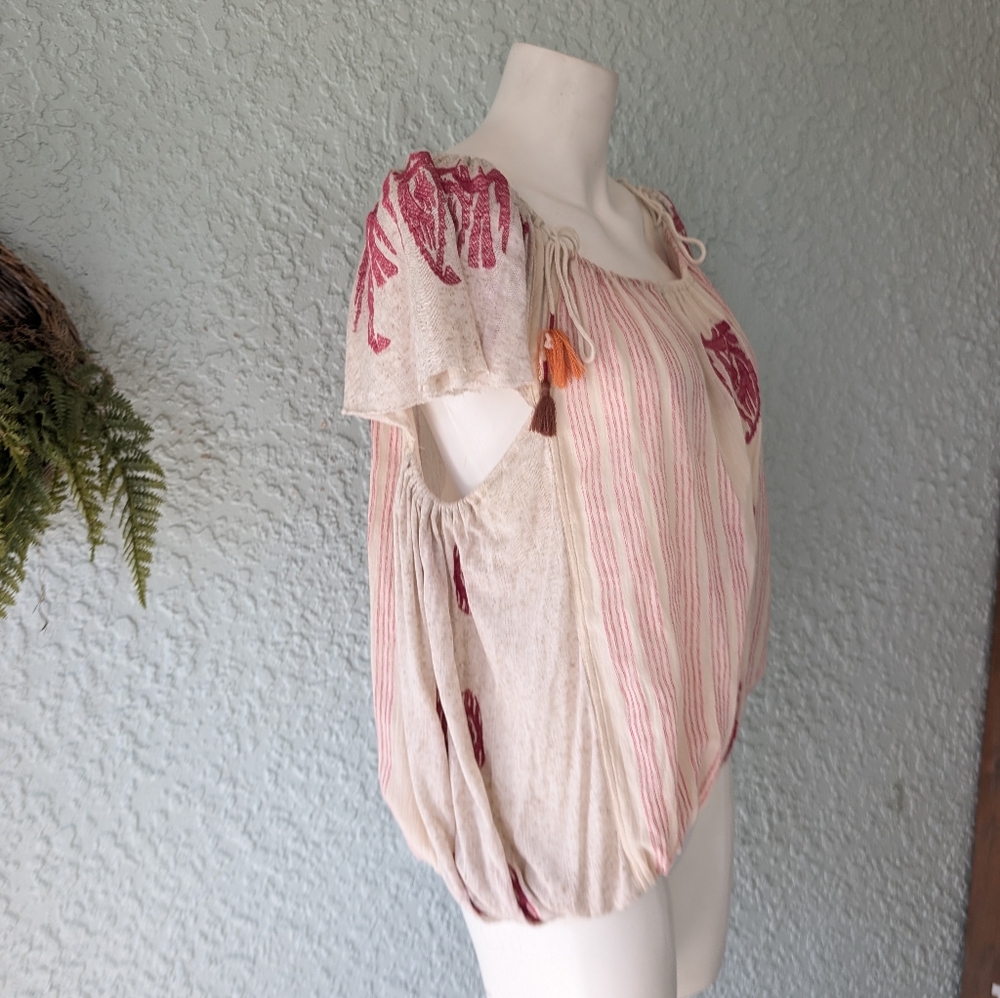 Free People‎ Pukka Top Off Shoulder Tassel Embroidery Boho Festival Size L - Picture 4 of 7